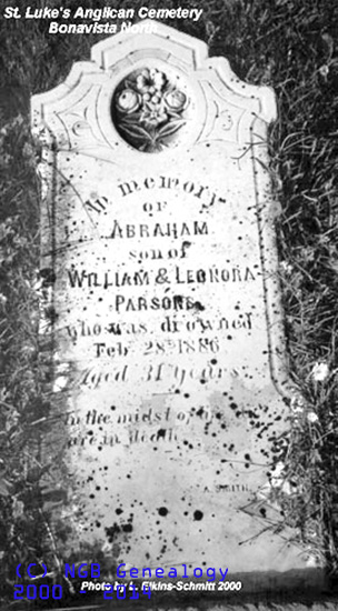 Headstone of Abraham Parsons in the St. Luke's Cemetery in Bonavista Bay District