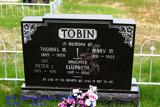 Thomas M., Mary M, Peter J & Elizabeth Tobin 