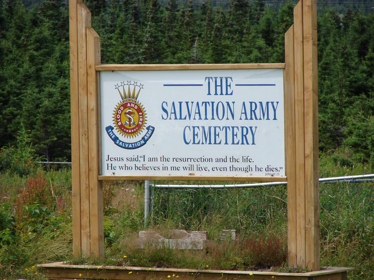 Salvation Army Cemetery Sign in Fortune