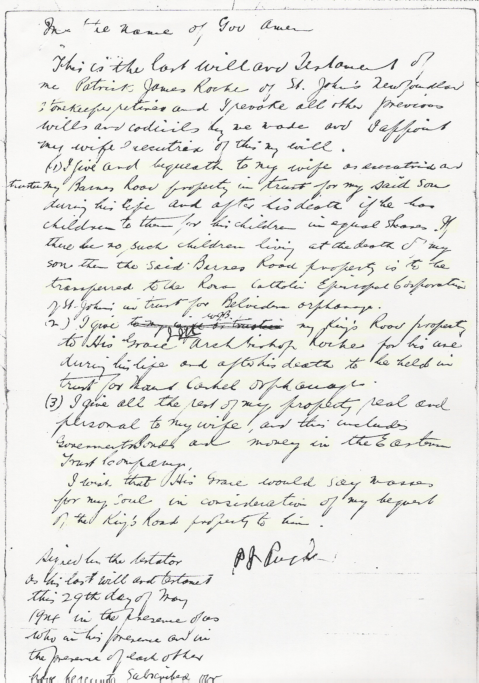 Miscellaneous Wills Letter R Patrick James Roche